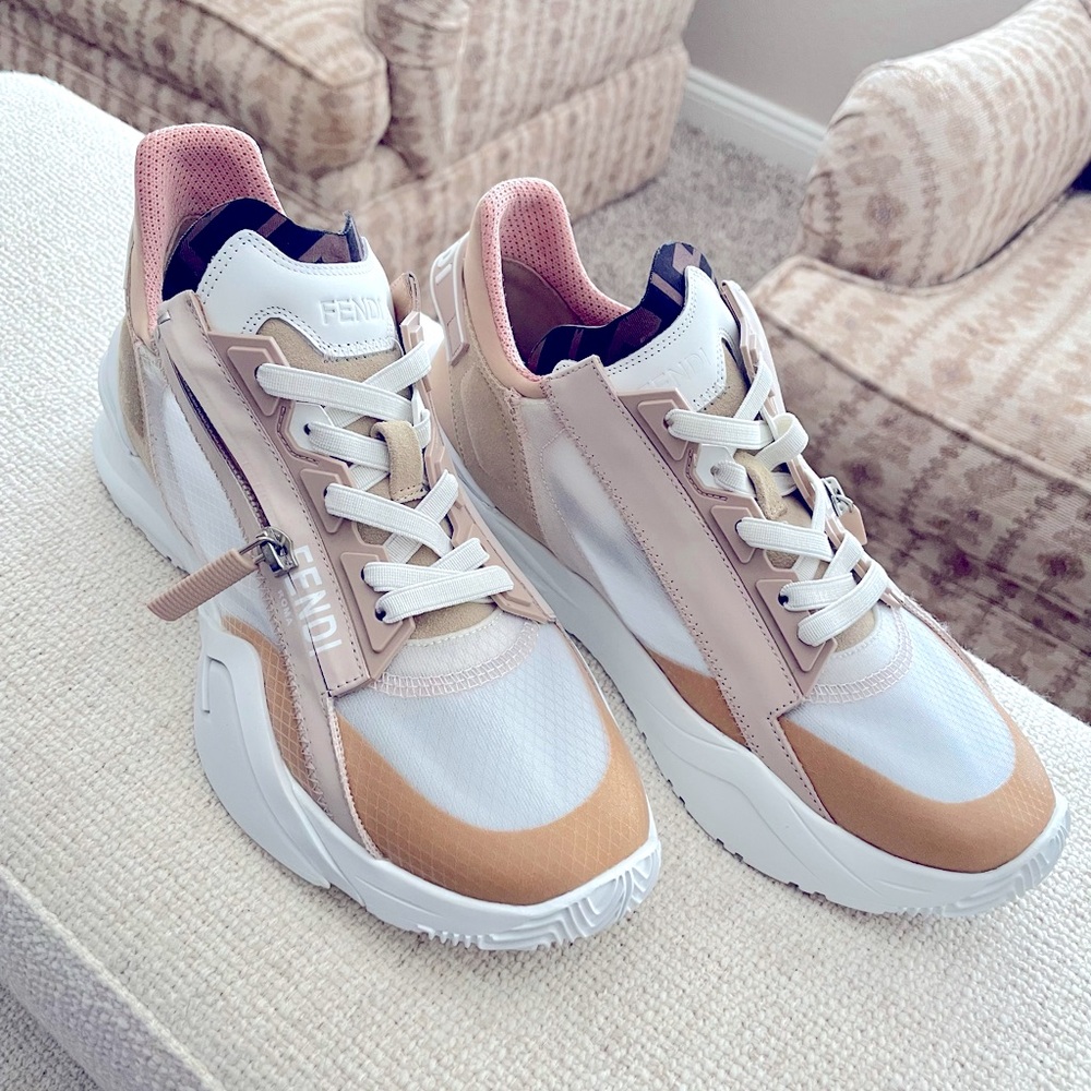 Fendi Flow mesh suede & leather sneakers 39/8.5 Women’s pink